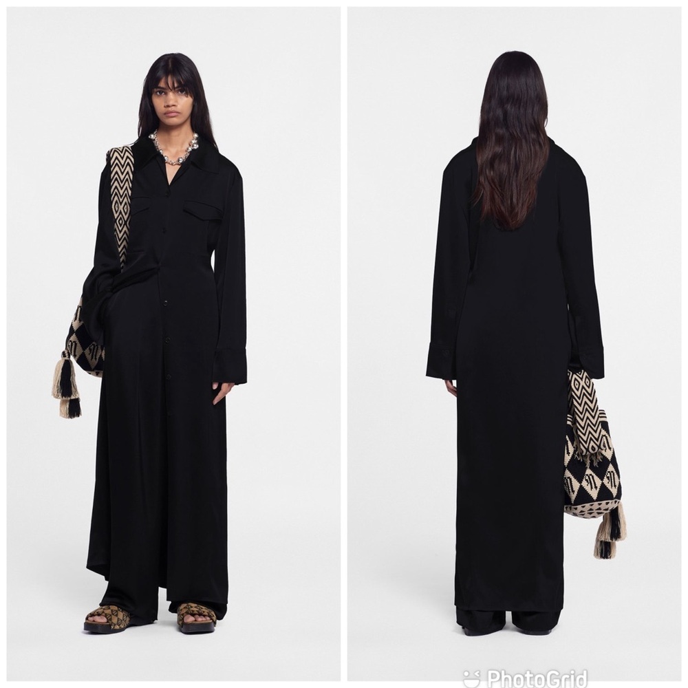 Nanushka Joann satin shirtdress in Black New with Tags!